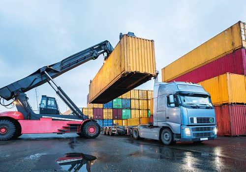 Cargo containers stored in transhipment station